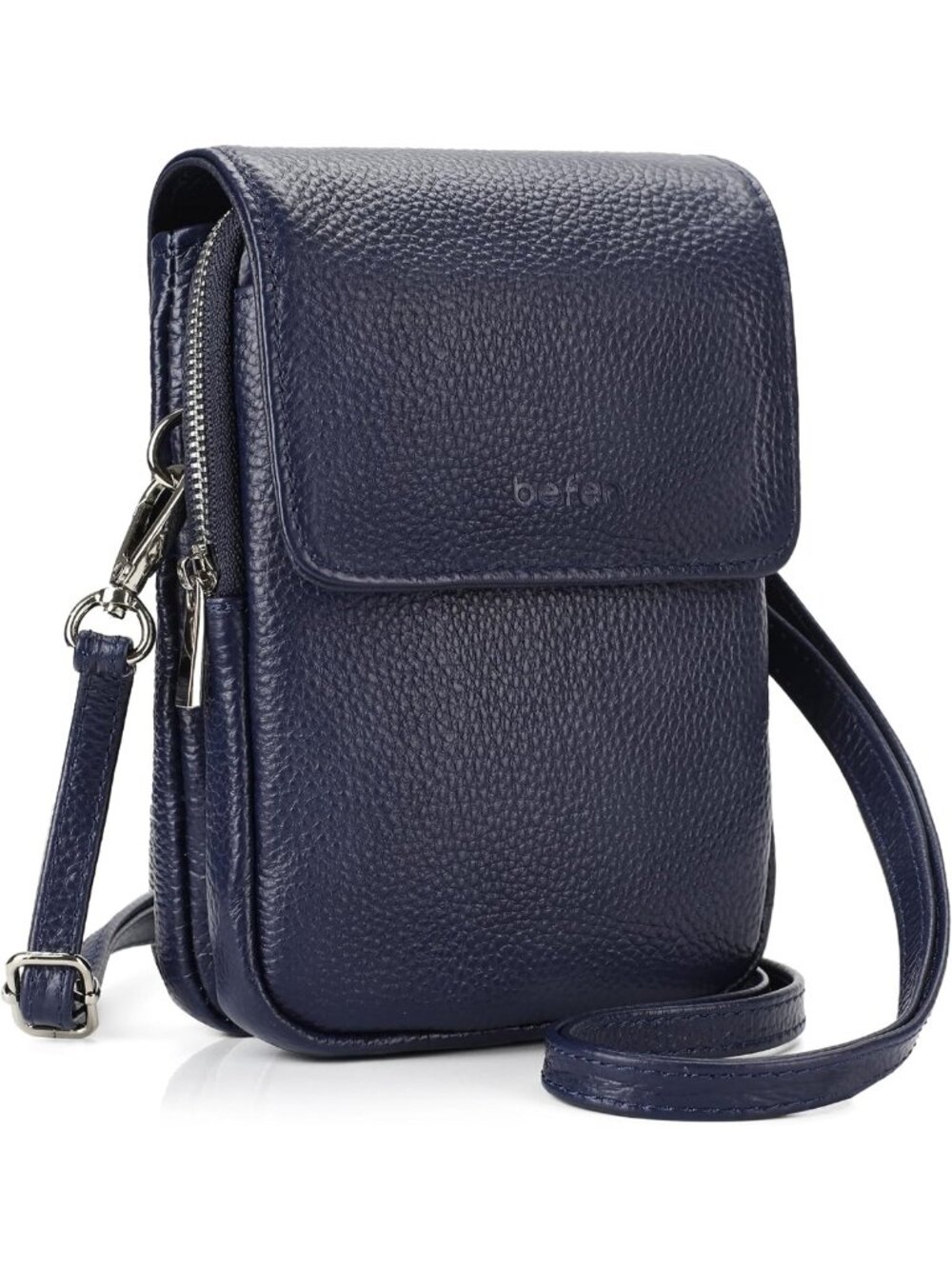 Genuine Leather Crossbody Phone Bag Navy Blue RFID Card Slots Travel Purse